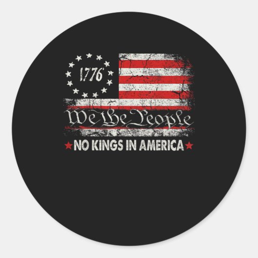 Sticker Rond No Kings In America We The People Retro Cool (Devant)