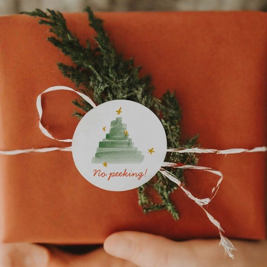 Sticker Rond No Peeee Starlit Aquarelle Arbre de Noël