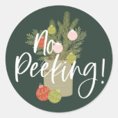 Sticker Rond No Peeking Festive Rustic Foliage Ornament Vert (Devant)