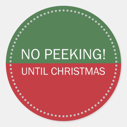 Sticker Rond No Peeking Until Christmas Green and Red (Devant)