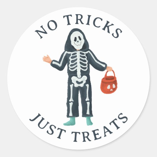 Sticker Rond No Tricks Just Treats Halloween | Cute Skeleton (Devant)