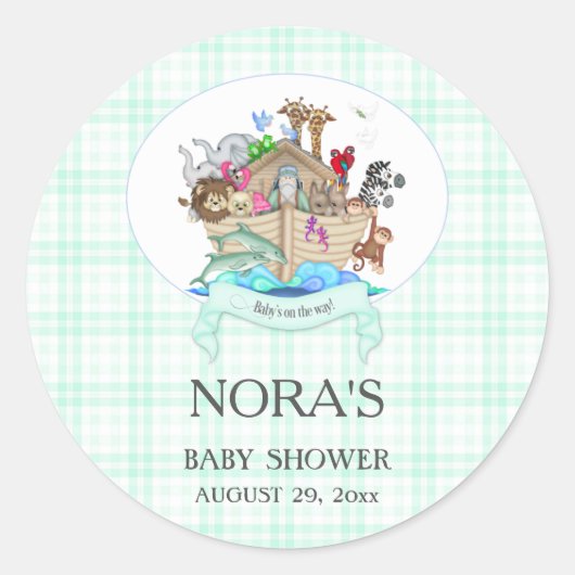 Sticker Rond Noah's Ark Animals Mint En vichy (Devant)