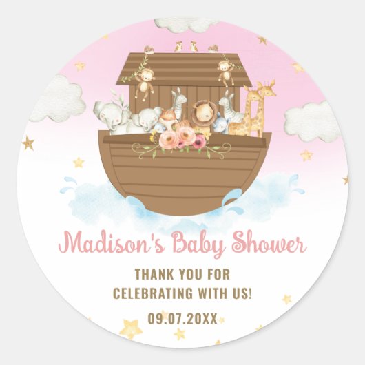 Sticker Rond Noah's Ark Cute Animaux Fille Baby shower Faveur (Devant)