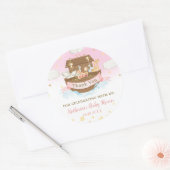 Sticker Rond Noah's Ark Rose Animaux Fille Baby shower Merci (Enveloppe)