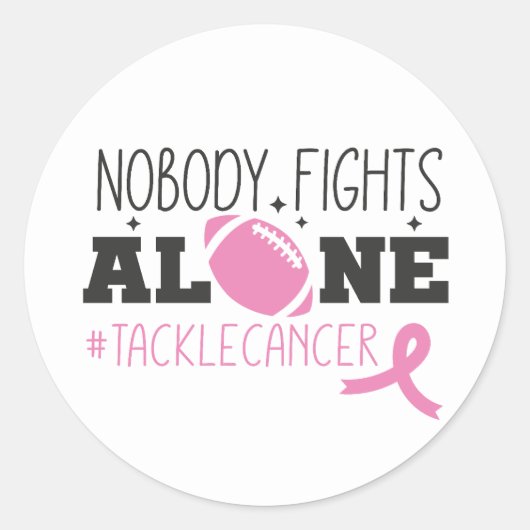 Sticker Rond Nobody Fights Alone Breast Cancer Pink Ribbon (Devant)