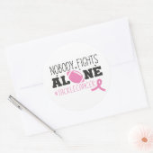 Sticker Rond Nobody Fights Alone Breast Cancer Pink Ribbon (Enveloppe)