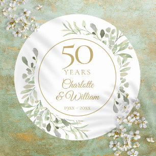 Sticker Rond Noces de porcelaine à l'aquarelle verdure