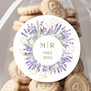 Sticker Rond Noces d'or 50 ans de mariage Lavande Floral