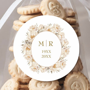 Sticker Rond Noces d'or 50e Anniversaire de Mariage Pivoine Bla