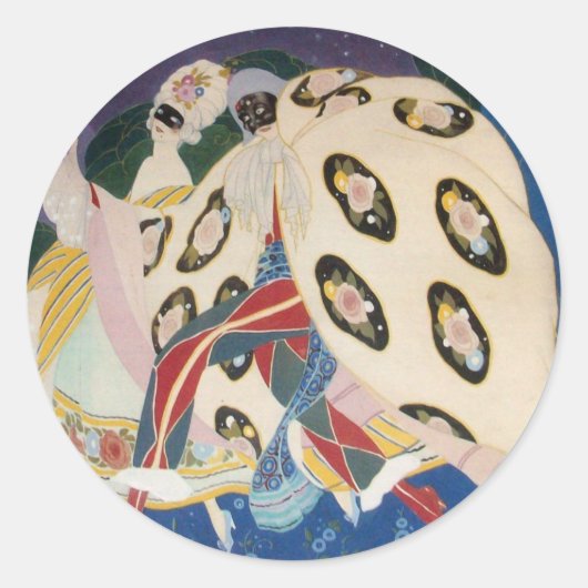 Sticker Rond NOCTURNE AVEC MASQUES / Mascarade vénitienne Art D (Devant)