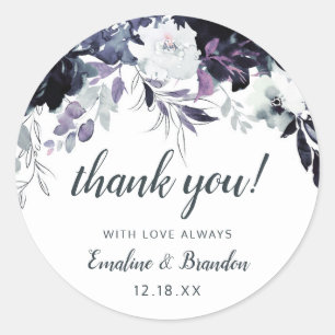 Sticker Rond Nocturne Floral Marine Mariage bleu Merci