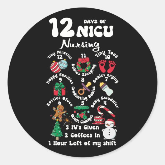 Sticker Rond Noël 12 Jours De NICU Unité Infirmière Funny NICU  (Devant)