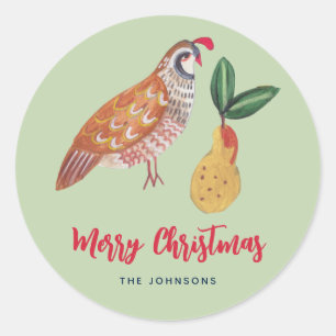 Sticker Rond Noël 12 jours de Noël Partridge Pear Tree
