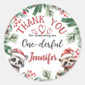 Sticker Rond Noël 1er anniversaire Hiver Bois Merci (Devant)