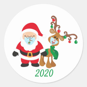 Sticker Rond Noël 2020 Père Noël Reindeer Quarantine