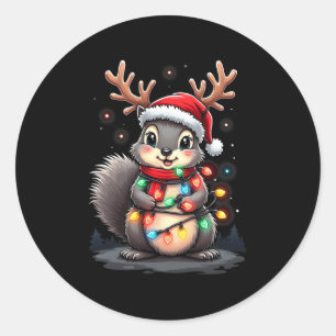 Sticker Rond Noël 2024 aux écureuils avec lumières et ampoules;