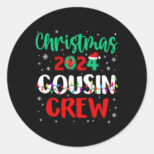 Sticker Rond Noël 2024 Cousin Crew Jeu de Noël Lumières Drôle M