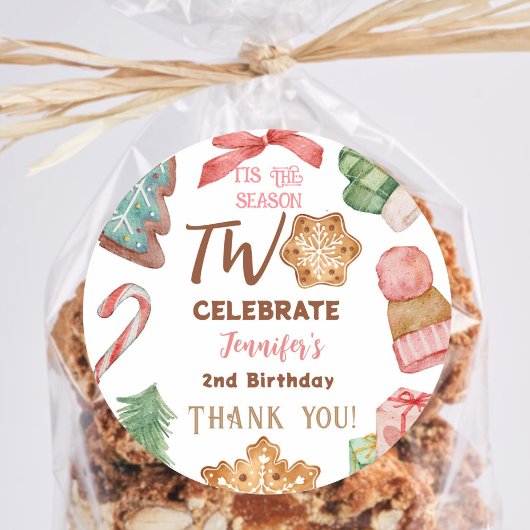 Sticker Rond Noël 2e anniversaire Fête d'hiver rose fille