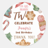 Sticker Rond Noël 2e anniversaire Fête d'hiver rose fille (Devant)