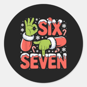 Sticker Rond Noël 67 Drôle Mème Xmas Six Sept Santa Main 