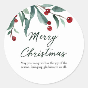 Sticker Rond Noël à la baie de houx à l'aquarelle