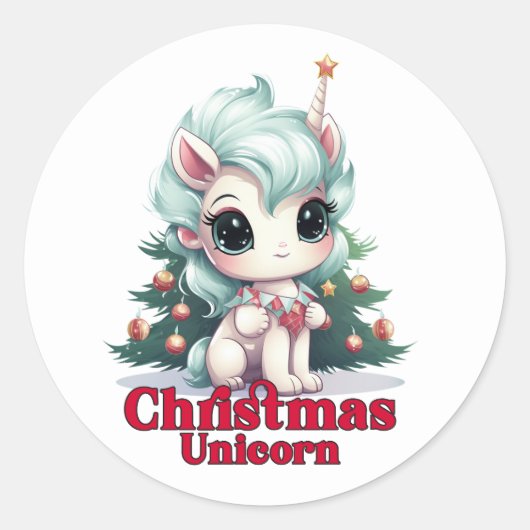 Sticker Rond Noël à la licorne (Devant)