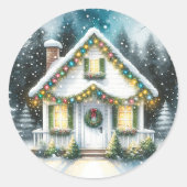 Sticker Rond Noël à la maison minuscule (Devant)