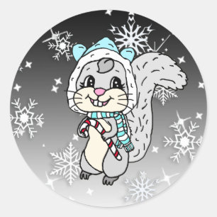 Sticker Rond Noël à l'écureuil festif mignon