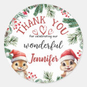Sticker Rond Noël à l'écureuil mignon 2e Merci d'anniversaire (Devant)