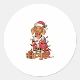 Sticker Rond Noël à Père Noël Vizsla Chien de Noël
