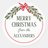 Sticker Rond Noël à Red Bow et Holly Garland (Devant)