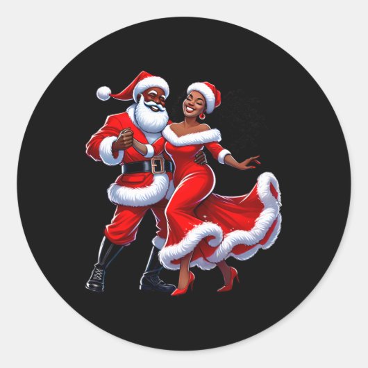 Sticker Rond Noël Africain Père Noël Mme Claus Danser Africain (Devant)