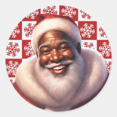 Sticker Rond Noël afro-américain Jolly Père Noël, (Devant)