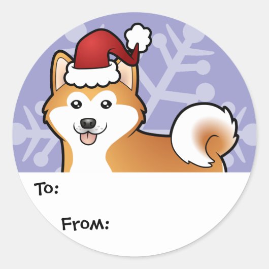 Sticker Rond Noël Akita Inu / Shiba Inu (Devant)