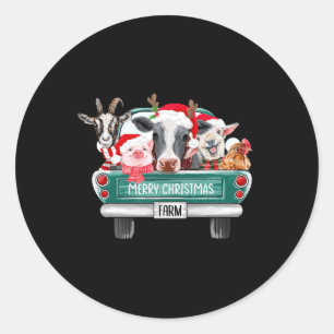 Sticker Rond Noël Animaux de ferme Camion Santa Hat Famille Paj