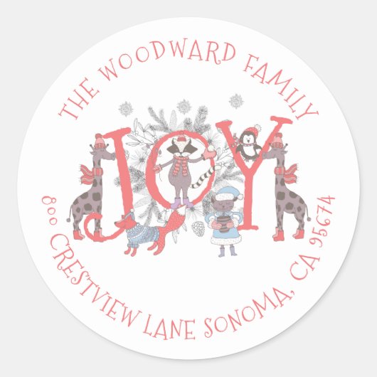 Sticker Rond Noël Animaux d'hiver Vacances Classic Round Sti (Devant)