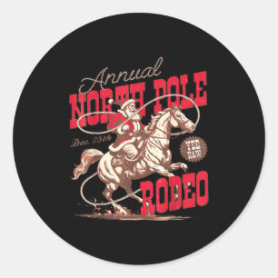 Sticker Rond Noël annuel North Le Rodeo Cowboy Santa Howdy
