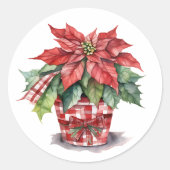 Sticker Rond Noël Aquarelle Poinsettia (Devant)