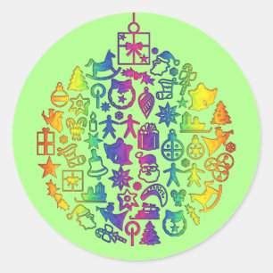 Sticker Rond Noël - Arbre - Balle avec Icônes de Noël 1