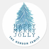 Sticker Rond Noël Arbre bleu Aquarelle vacances (Devant)