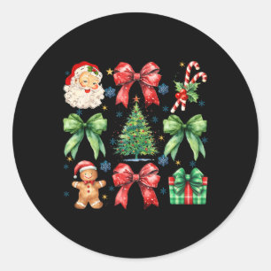 Sticker Rond Noël Arbre Coquette Bow Santa Claus Candy