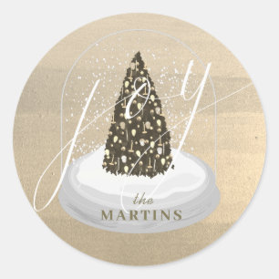 Sticker Rond Noël Arbre neige Globe or Joie vacances