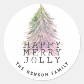 Sticker Rond Noël Arbre Vert rose Aquarelle Vacances (Devant)