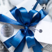 Sticker Rond Noël argent bleu parties scintillant nom