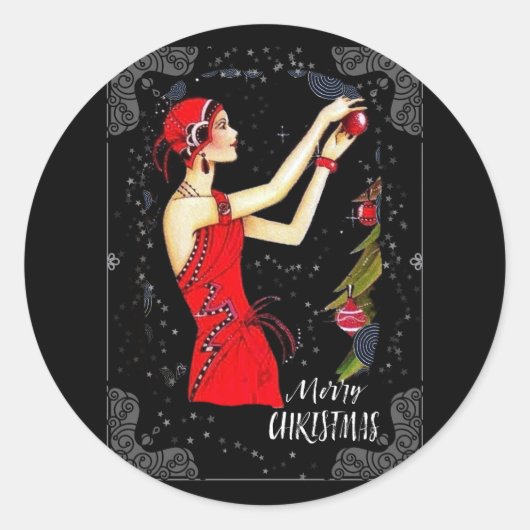Sticker Rond Noël Art déco Lady Vintage rétro (Devant)