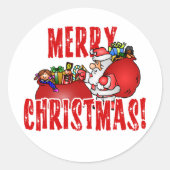 Sticker Rond Noël au Père Noël et sac de jouets (Devant)