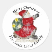 Sticker Rond Noël au Père Noël et sac de jouets (Devant)