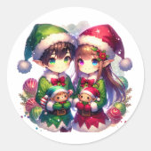 Sticker Rond Noël aux elfes de l'Anime (Devant)
