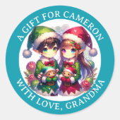 Sticker Rond Noël aux elfes de l'Anime | A et De (Devant)