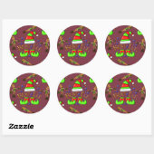 Sticker Rond Noël aux elfes mignons (Feuille)